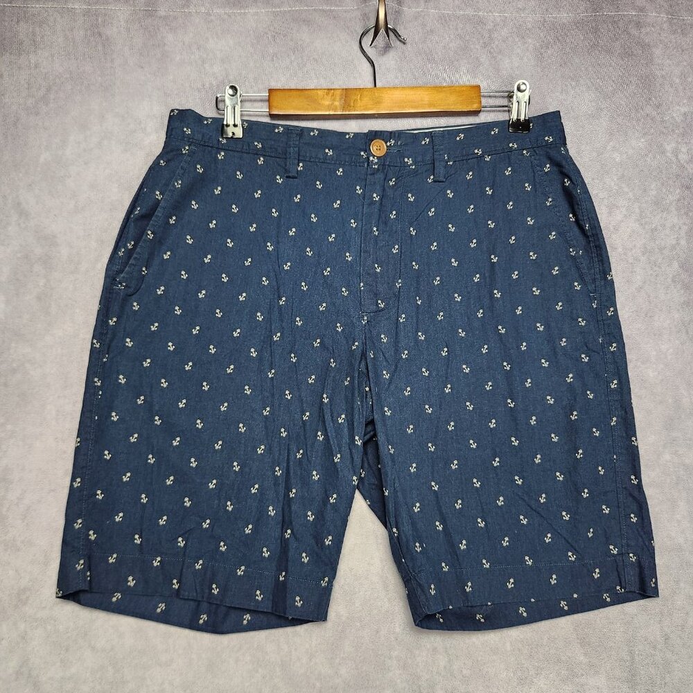 J Crew Gramercy Shorts Mens 32W Navy Blue Anchor Print Casual Summer Cotton